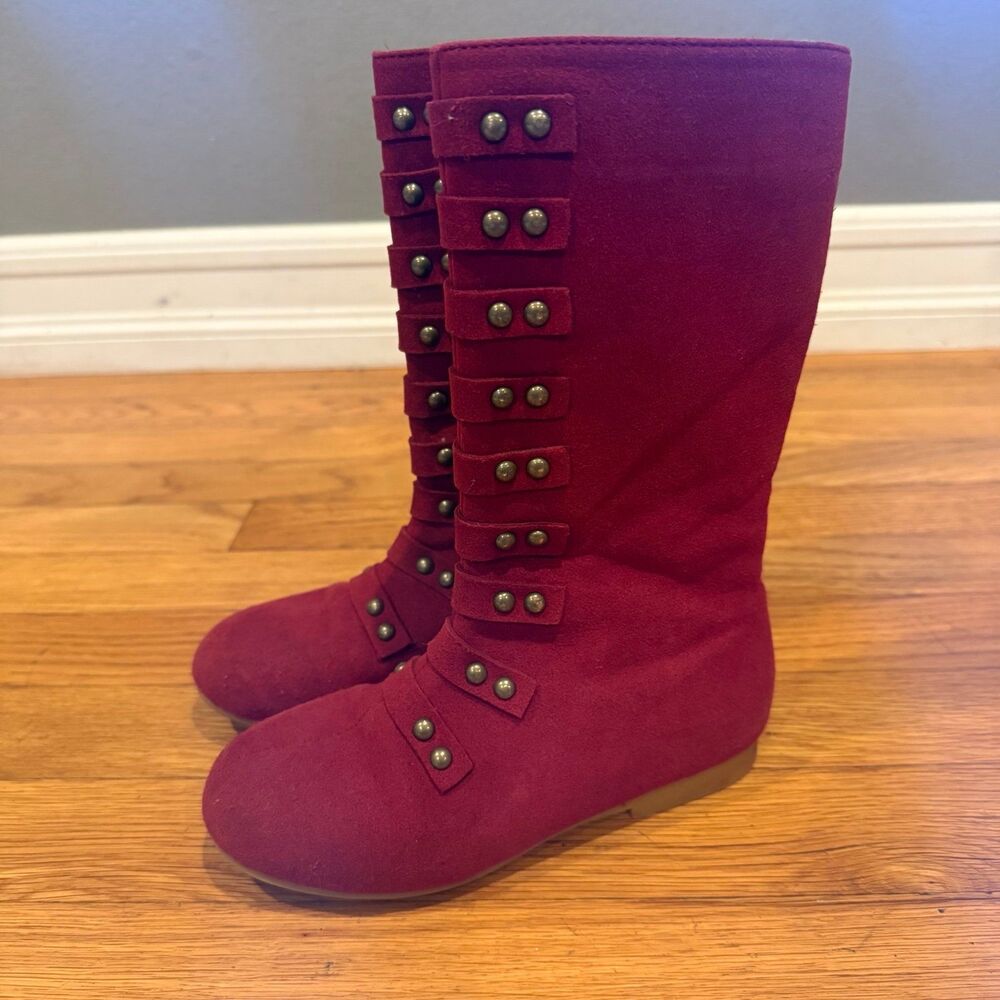 Red Military Style Studded Boots By Liv and Mia